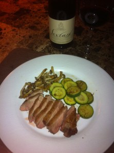 duck breast with beech mushrooms and fresh zucchini
